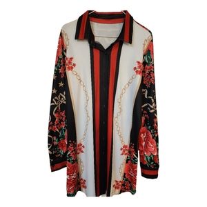 XL women's black,red,white floral long shirt/dress